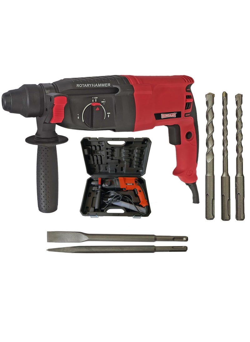 Inditrust Inditrust DUMDAAR DM26 1250W 26mm hammer drill with SDS drill bits and chisels RED 100 Copper Winding  - Image 1
