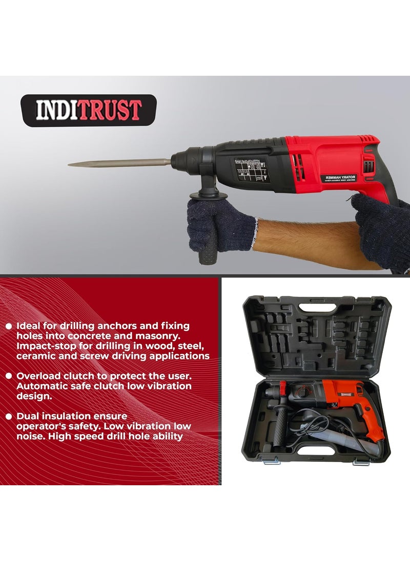 Inditrust Inditrust DUMDAAR DM26 1250W 26mm hammer drill with SDS drill bits and chisels RED 100 Copper Winding  - Image 4