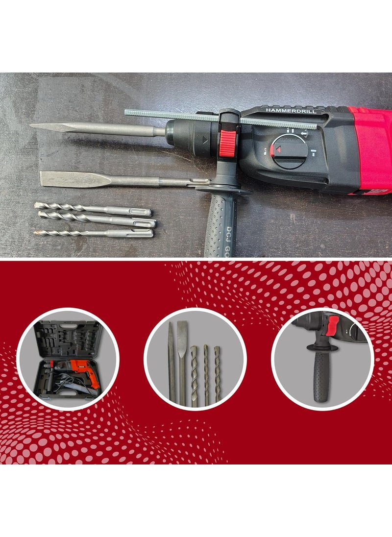 Inditrust Inditrust DUMDAAR DM26 1250W 26mm hammer drill with SDS drill bits and chisels RED 100 Copper Winding  - Image 5