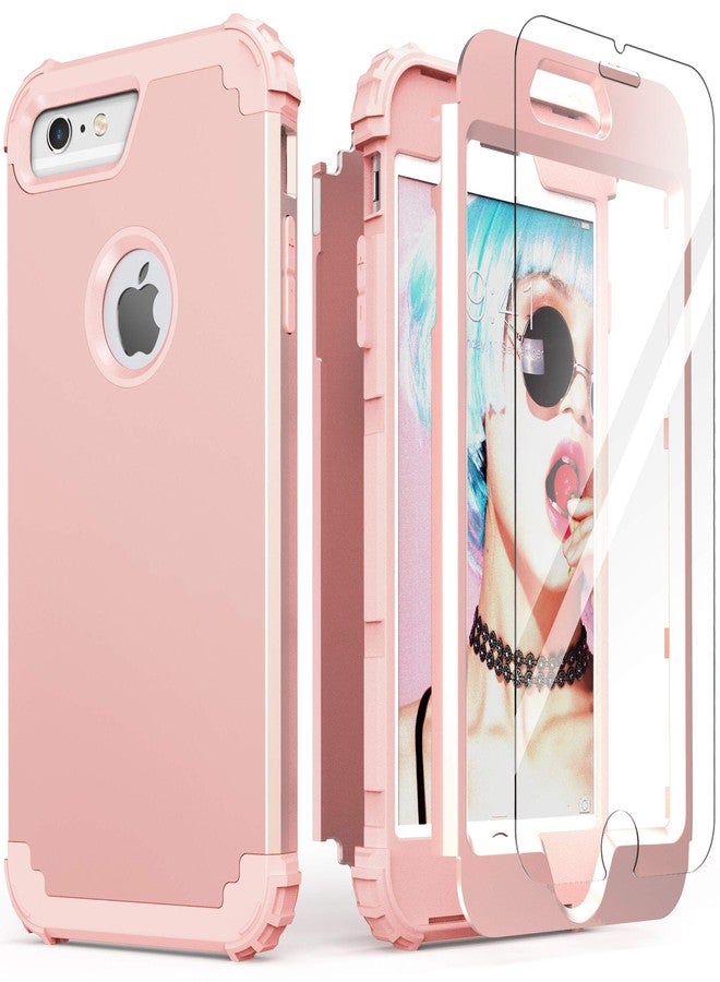 اي دي ويل جراب IDweel لهاتف iPhone 6S Plus مع واقي شاشة من الزجاج المقوى، جراب لهاتف iPhone 6 Plus، 3 في 1 مقاوم للصدمات، نحيف، هجين، شديد التحمل، غطاء صلب من البولي كربونات، مصد من السيليكون الناعم، غطاء كامل للجسم، (ذهبي وردي) - Image 1