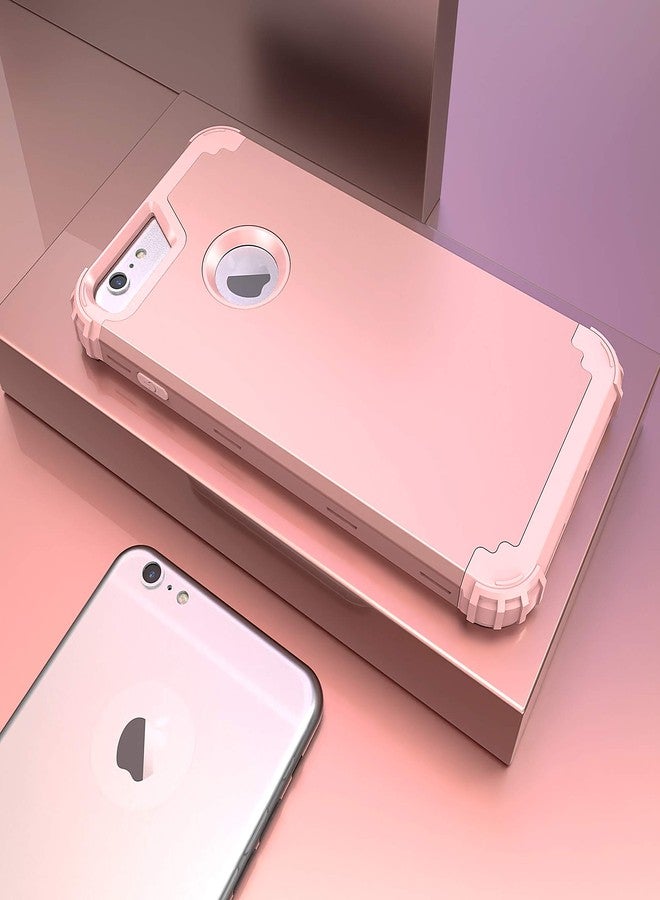 اي دي ويل جراب IDweel لهاتف iPhone 6S Plus مع واقي شاشة من الزجاج المقوى، جراب لهاتف iPhone 6 Plus، 3 في 1 مقاوم للصدمات، نحيف، هجين، شديد التحمل، غطاء صلب من البولي كربونات، مصد من السيليكون الناعم، غطاء كامل للجسم، (ذهبي وردي) - Image 3