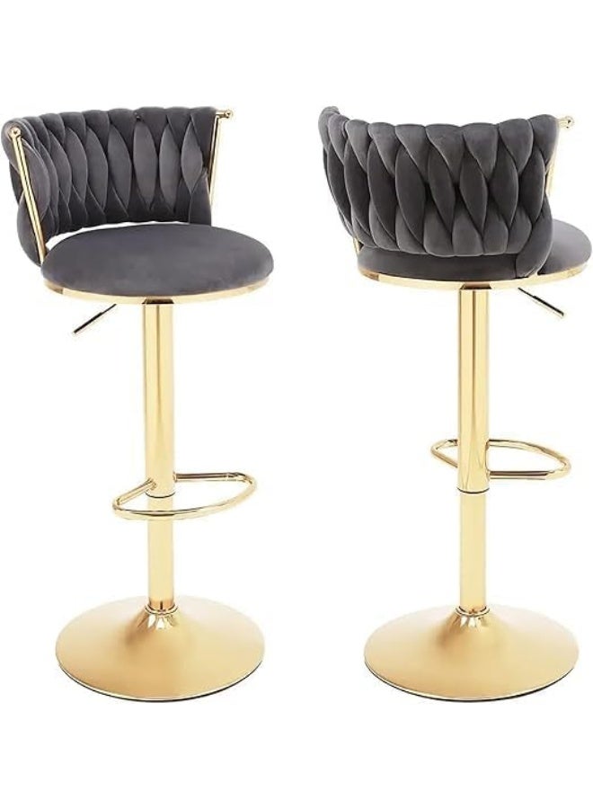 Poppins Home Poppins HOME Golden Bar Chair Adjustable 360" Rotating Gold Metal High Stool With Backrest For Cafes And Bars (Dark Grey)  - Image 1