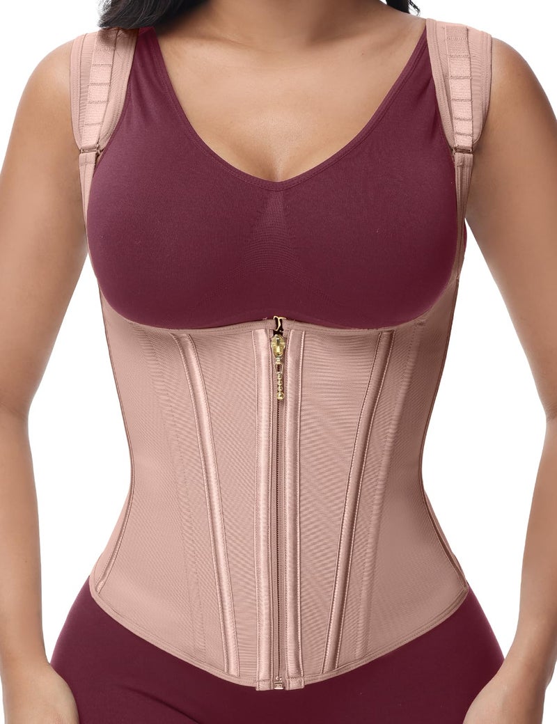 SHAPSHE Waist Trainer for Women Tummy Control Sports Girdle Workout Body Shaper with Adjustable Shoulder Strap Rosy Brown M - Image 2