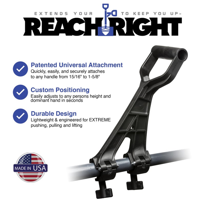 Reach Right Universal Handle Attachment for Snow Shovel, Weedeater, String Trimmer, Rake & More | Versatile Ergonomic Back Saving Attachment for All Gardening Tools | Made in The USA - Image 2