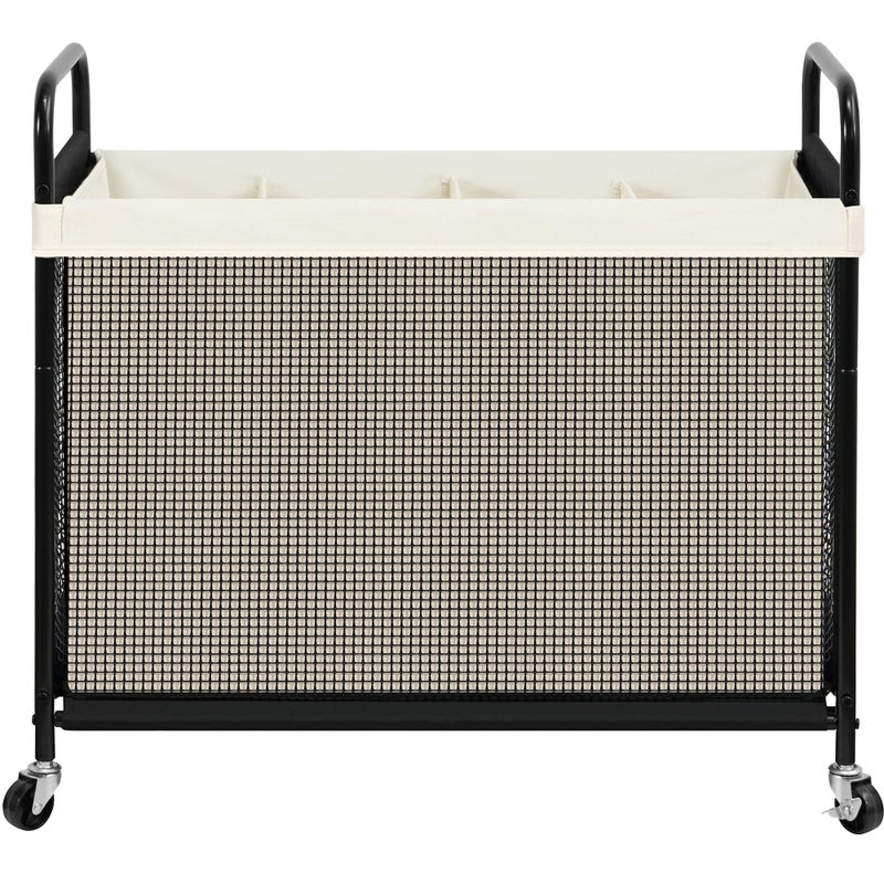 STO STO Laundry Hamper 4 Section, 140L Rolling Laundry Sorter Cart with Removable and Washable Liner Bag, Clothes Hamper with Wheels and Metal Handle for Laundry Room and Bedroom, Beige - Image 1