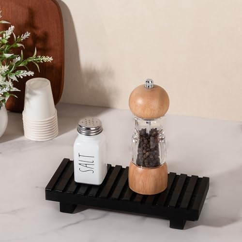 zoocatia Bathroom Tray Rustic Farmhouse Bathroom Decor Wood Display Stand Riser Kitchen Soap Dish Holder for Vanity, Countertop, Sink, 8.6 * 3.6 Black - Image 2