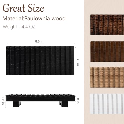 zoocatia Bathroom Tray Rustic Farmhouse Bathroom Decor Wood Display Stand Riser Kitchen Soap Dish Holder for Vanity, Countertop, Sink, 8.6 * 3.6 Black - Image 3
