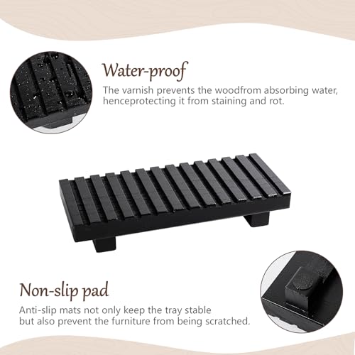 zoocatia Bathroom Tray Rustic Farmhouse Bathroom Decor Wood Display Stand Riser Kitchen Soap Dish Holder for Vanity, Countertop, Sink, 8.6 * 3.6 Black - Image 5