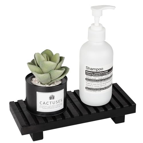 zoocatia Bathroom Tray Rustic Farmhouse Bathroom Decor Wood Display Stand Riser Kitchen Soap Dish Holder for Vanity, Countertop, Sink, 8.6 * 3.6 Black - Image 1