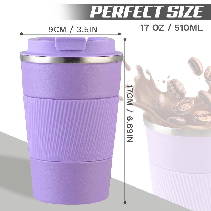 SPLMIFA Vacuum-Insulated Stainless Steel Travel Coffee Mug, Leak-Proof Reusable Coffee Cup with Lid - Keep Hot & Cold Drinks for Hours, Durable Insulated Tumbler for Men & Women(3rd-Purple, 17OZ) - Image 4