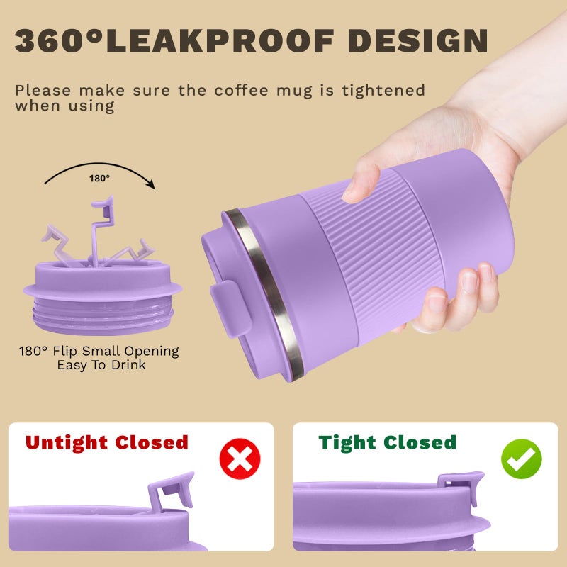 SPLMIFA Vacuum-Insulated Stainless Steel Travel Coffee Mug, Leak-Proof Reusable Coffee Cup with Lid - Keep Hot & Cold Drinks for Hours, Durable Insulated Tumbler for Men & Women(3rd-Purple, 17OZ) - Image 5