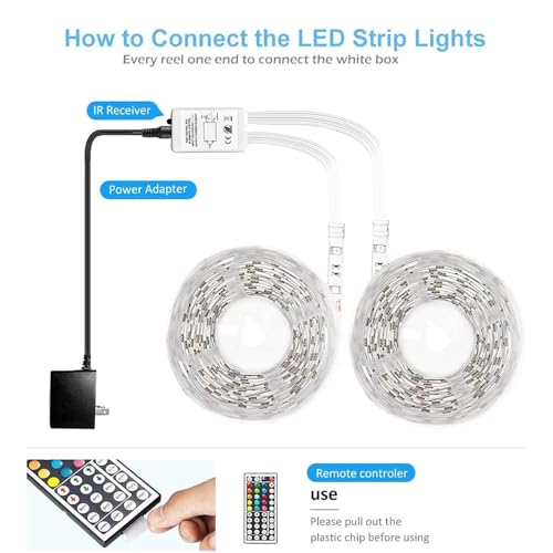 DAYBETTER أضواء شريط LED مقاومة للماء DAYBETTER، 32.8 قدم (دورتين من 16.4 قدم) مجموعة أضواء شريط LED متغيرة الألوان 300 LED مع جهاز تحكم عن بعد IR بـ 44 مفتاح ومصدر طاقة 12 فولت للاستخدام الداخلي والخارجي - Image 3