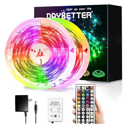 DAYBETTER أضواء شريط LED مقاومة للماء DAYBETTER، 32.8 قدم (دورتين من 16.4 قدم) مجموعة أضواء شريط LED متغيرة الألوان 300 LED مع جهاز تحكم عن بعد IR بـ 44 مفتاح ومصدر طاقة 12 فولت للاستخدام الداخلي والخارجي - Image 1