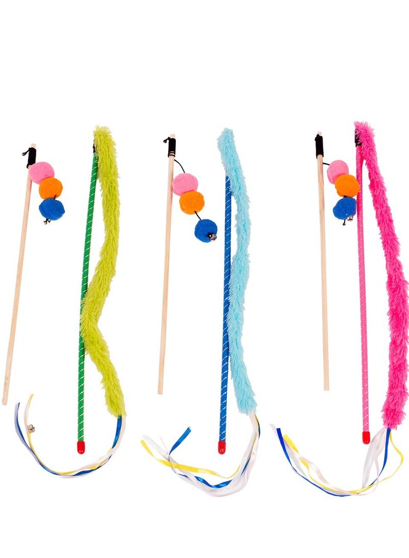 Playing Rod Set Plush Tail & Balls Toy For Cats Mix Color