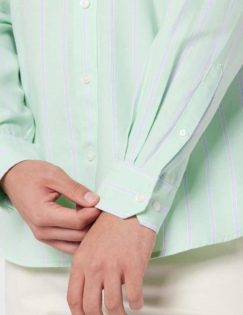 Arrow Men's Striped Full Sleeve Slim Fit Button-Down Collar Cotton Casual Shirt Aqua - Image 5