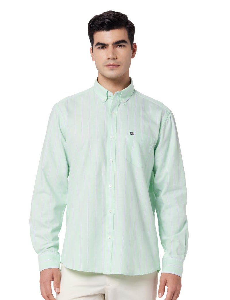 Arrow Men's Striped Full Sleeve Slim Fit Button-Down Collar Cotton Casual Shirt Aqua - Image 1