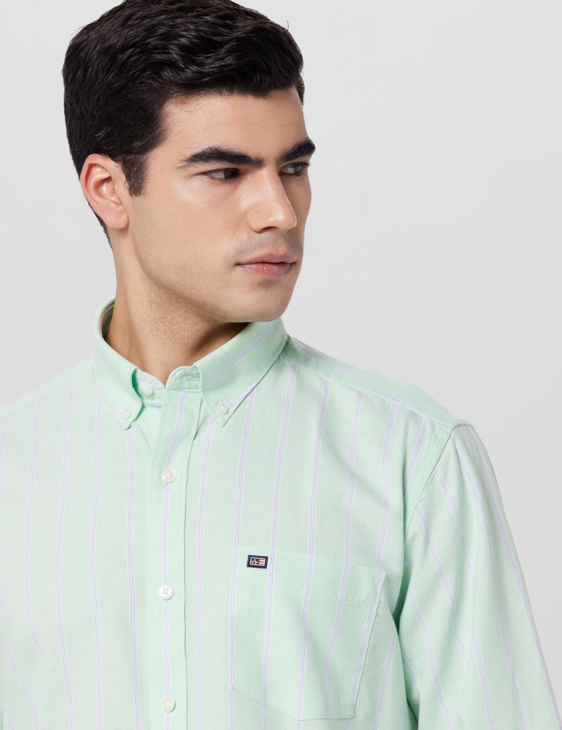 Arrow Men's Striped Full Sleeve Slim Fit Button-Down Collar Cotton Casual Shirt Aqua - Image 4