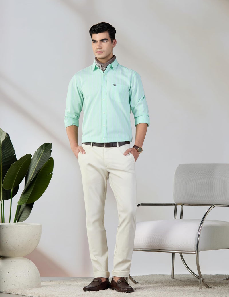 Arrow Men's Striped Full Sleeve Slim Fit Button-Down Collar Cotton Casual Shirt Aqua - Image 2