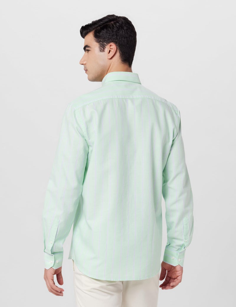 Arrow Men's Striped Full Sleeve Slim Fit Button-Down Collar Cotton Casual Shirt Aqua - Image 3