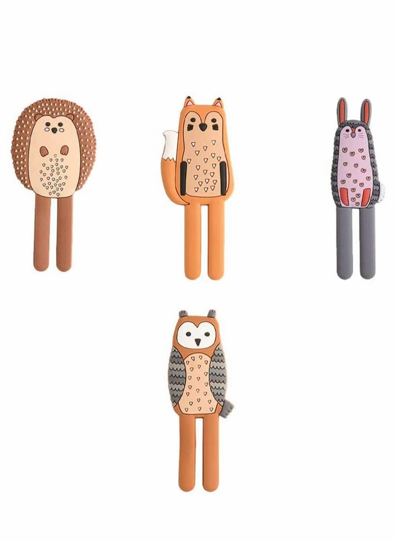 KASTWAVE - Multifunction Cartoon Animal Magnetic Refrigerator Hook Sticker, 4Pcs Refrigerator Traceless Hooks Fridge Magnet Hanging Hook White Board Lockers Surface (Fox + Hedgehog + Owl + Rabbit) - Image 1