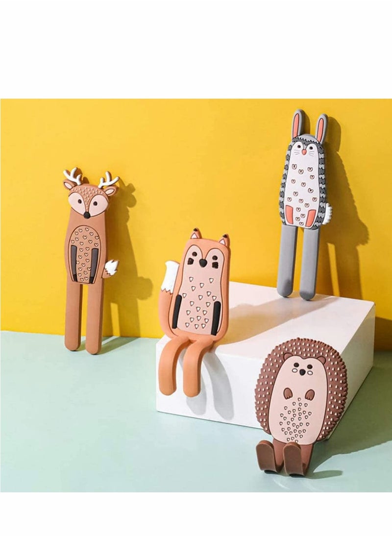 KASTWAVE - Multifunction Cartoon Animal Magnetic Refrigerator Hook Sticker, 4Pcs Refrigerator Traceless Hooks Fridge Magnet Hanging Hook White Board Lockers Surface (Fox + Hedgehog + Owl + Rabbit) - Image 1