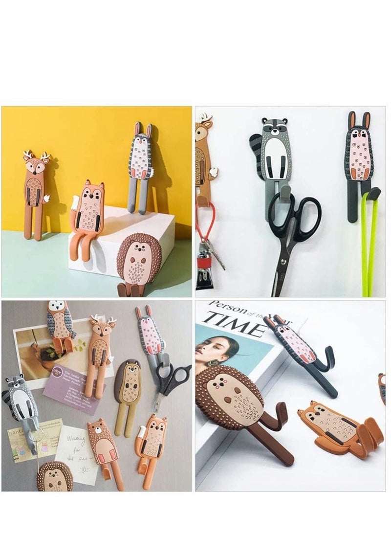KASTWAVE - Multifunction Cartoon Animal Magnetic Refrigerator Hook Sticker, 4Pcs Refrigerator Traceless Hooks Fridge Magnet Hanging Hook White Board Lockers Surface (Fox + Hedgehog + Owl + Rabbit) - Image 1