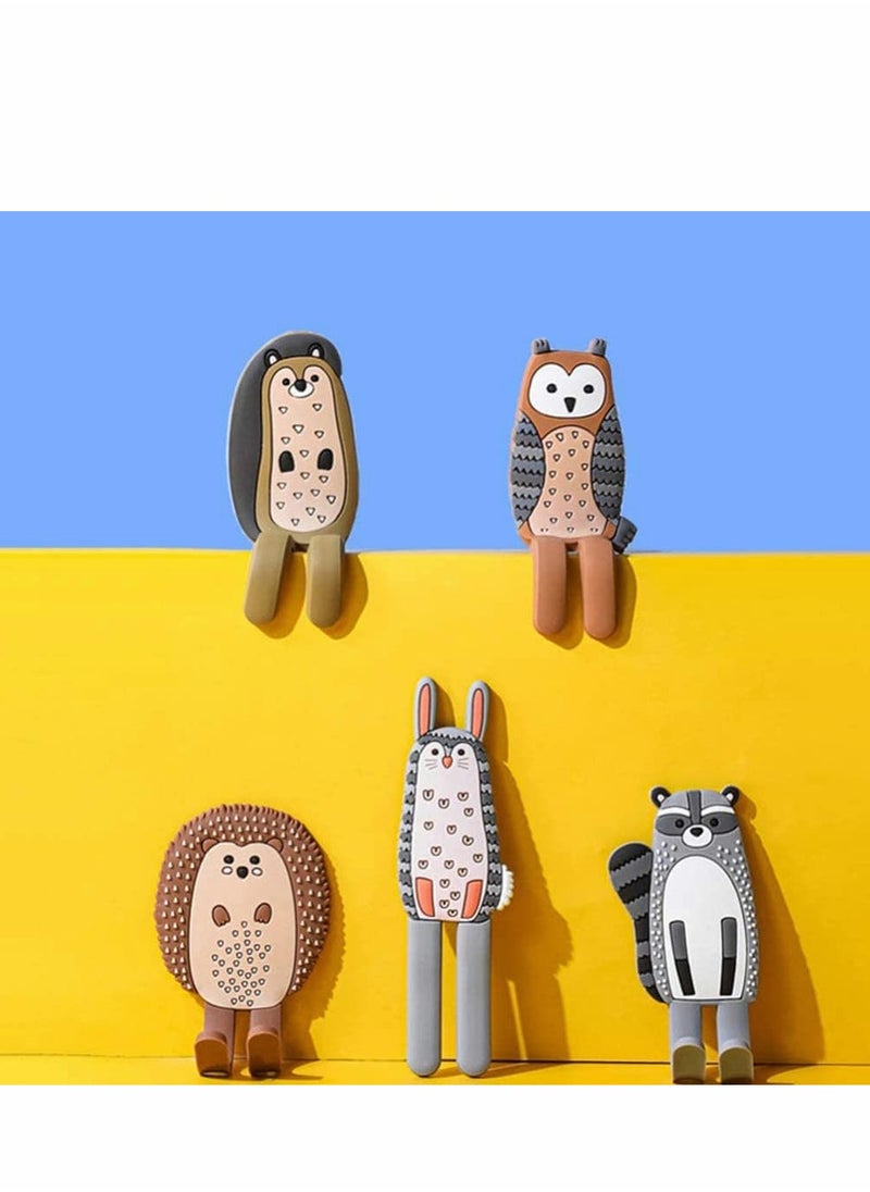 KASTWAVE - Multifunction Cartoon Animal Magnetic Refrigerator Hook Sticker, 4Pcs Refrigerator Traceless Hooks Fridge Magnet Hanging Hook White Board Lockers Surface (Fox + Hedgehog + Owl + Rabbit) - Image 1