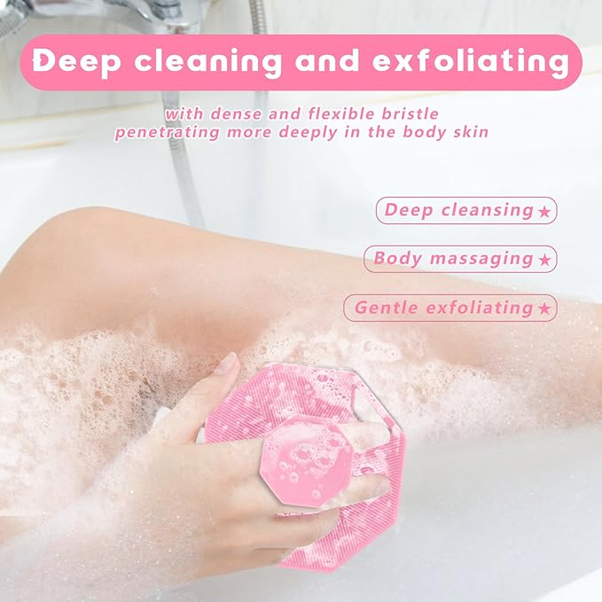 Alyvisun Soft Silicone Body Scrubber with Hook Handheld Shower Bath Brush for Body Gently Exfoliate Massage Cleaning Skin Brush for Adults Babies Fits for All Skin Types Sensitive Skin - Image 3