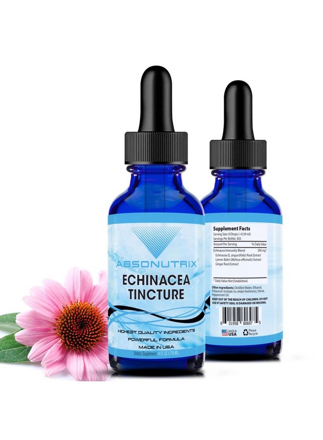 Absonutrix Echinacea Tincture Advanced Formula 390 mg, 4 Oz Liquid, 302 Servings, Made in USA, Quick Absorption, Quality Potent Ingredients, Non-GMO, GMP Certified Facility, Cruelty-Free Products - Image 1
