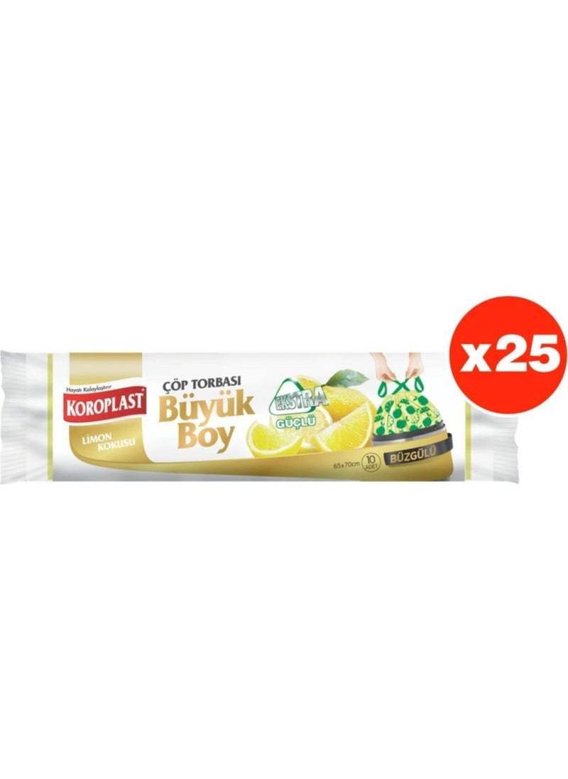 Koroplast Extra Strong Lemon Drawstring Large Size 10LU Garbage Bag x 25 Pack (65*70 cm) 
