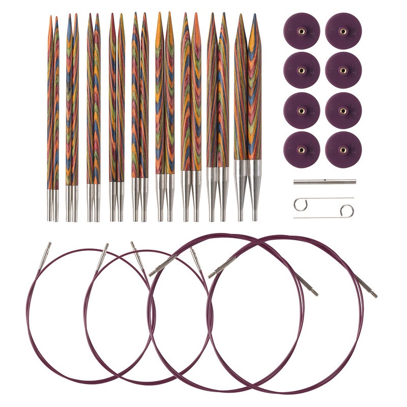 Knit Picks Options Wood Interchangeable Knitting Needle Set  US 411 Rainbow