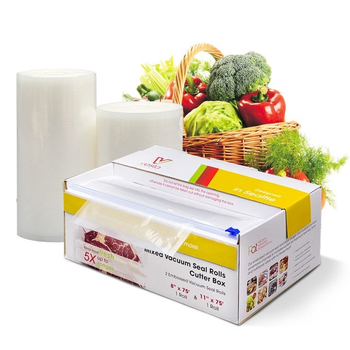 VACUUM SEALER ROLL 8 X 75 AND 11 X 75 KEEPER WITH CUTTER PREMIUM SEAL BAGS FOR FOOD SAVER IDEAL FOR MEAL PREP SOUS VIDE AND STORAGE VESTA PRECISION