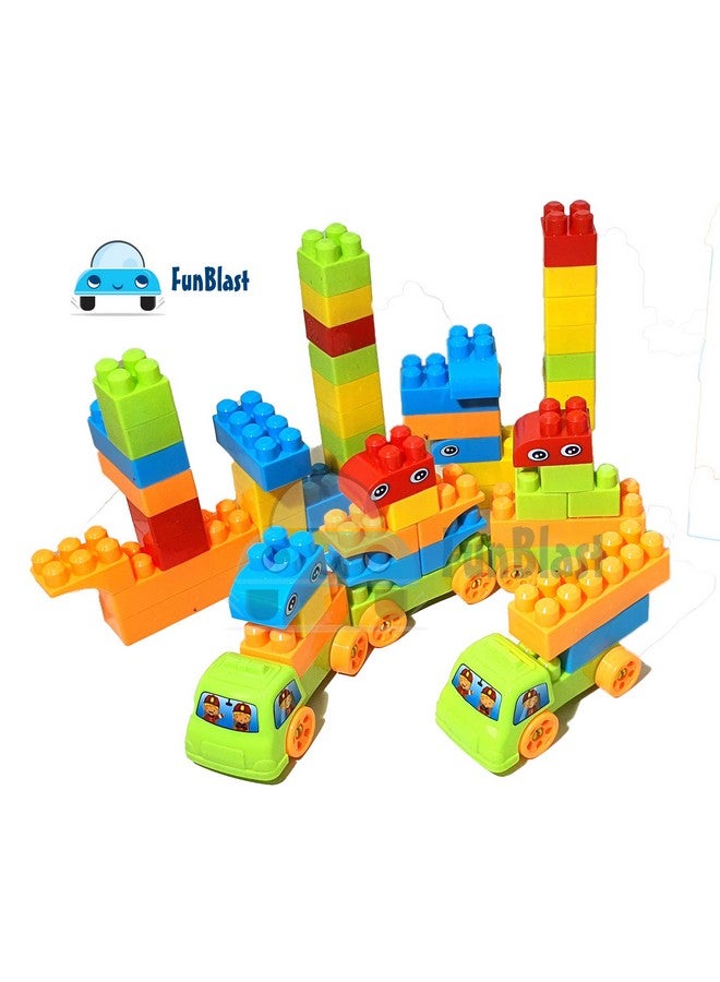 فنبلاست مكعبات بناء فن بلاست للأطفال مع عجلات، 94 قطعة مع حقيبة تعبئة، أفضل لعبة هدية، لعبة مكعبات للأطفال والأولاد والأطفال - متعددة الألوان (78 قطعة و16 عجلة) (50 قطعة) - Image 3