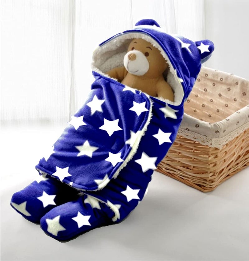 Brandonn BRANDONN Baby Blankets New Born Combo Pack of Wearable Super Soft Baby Wrapper Baby Sleeping Bag for Baby Boys/Girls (76cm x 70cm, 1-6 Months, Pack of 2 Pcs, Fur, navy blue, lightweight  - Image 4