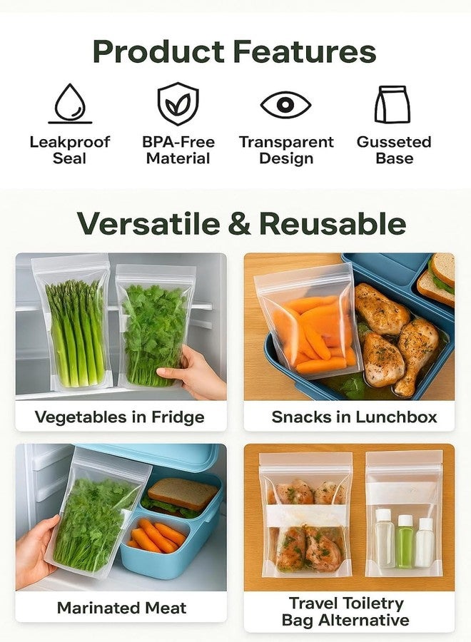 QUILBOOL Multipurpose Zip Storage Bags – Airtight Zipper Pouches for Vegetables, Fruits, Snacks & Food Storage | BPA-Free, Heavy Duty, Leakproof, Microwave Safe (15pcs) - Image 3