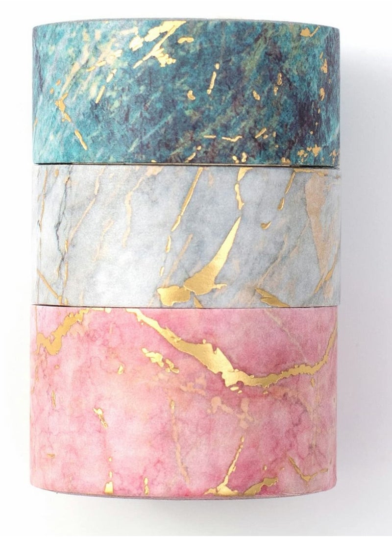 Y&D Washi Tape Set, 3 Rolls Gold Veins Gorgeous Foil Masking Set Decorative for Arts, DIY Crafts, Journal Supplies, Planners, Scrapbook, Card/Gift Wrapping (Marbling Patterns)  - Image 1