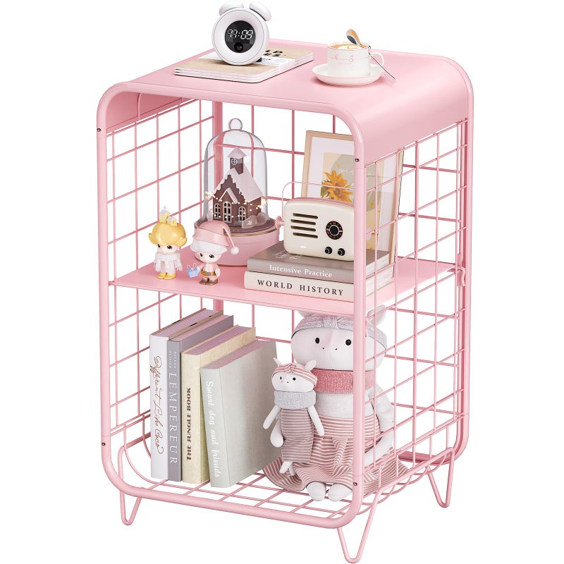 APEXCHASER Cute Kids Pink Nightstand,Metal Side Table,3 Tier End Table with Storage,Vintage Bedside Table,Girls Bedroom Furniture for Living Room,Bedroom,Dorm - Image 1