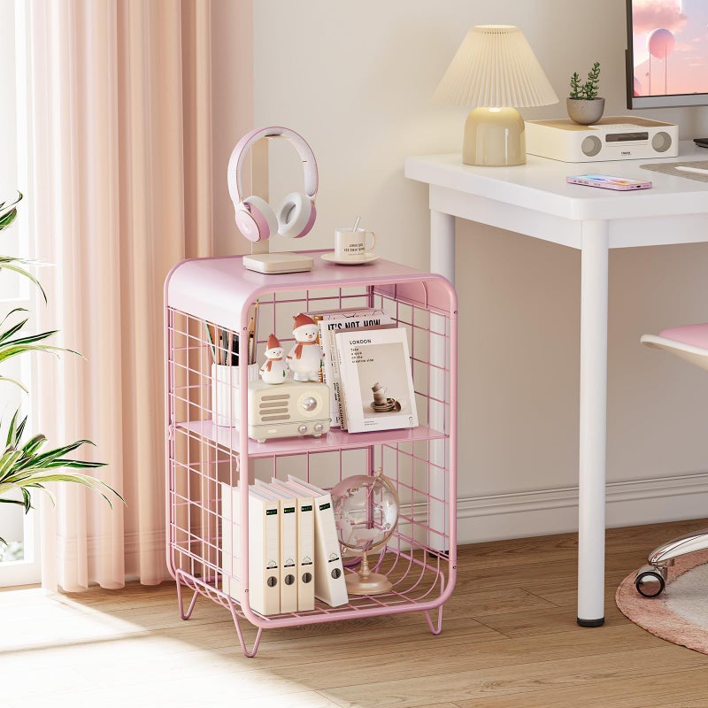 APEXCHASER Cute Kids Pink Nightstand,Metal Side Table,3 Tier End Table with Storage,Vintage Bedside Table,Girls Bedroom Furniture for Living Room,Bedroom,Dorm - Image 4