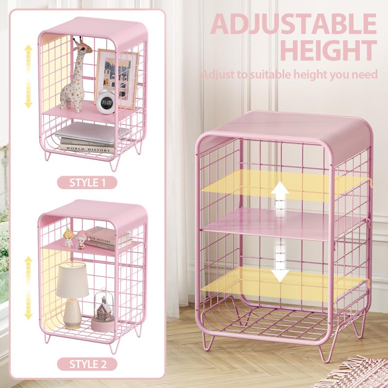 APEXCHASER Cute Kids Pink Nightstand,Metal Side Table,3 Tier End Table with Storage,Vintage Bedside Table,Girls Bedroom Furniture for Living Room,Bedroom,Dorm - Image 5