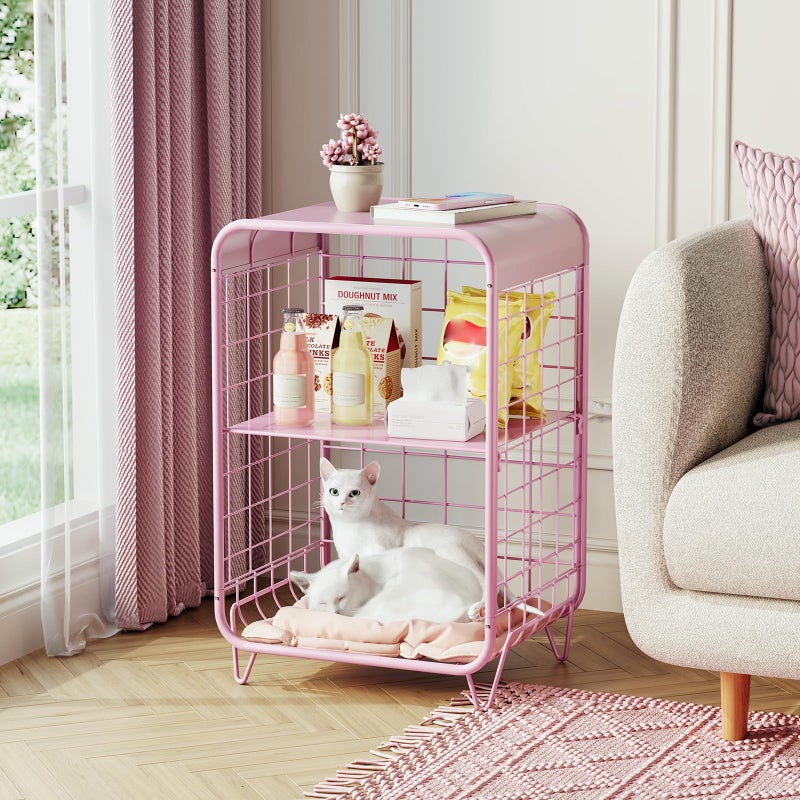 APEXCHASER Cute Kids Pink Nightstand,Metal Side Table,3 Tier End Table with Storage,Vintage Bedside Table,Girls Bedroom Furniture for Living Room,Bedroom,Dorm - Image 3