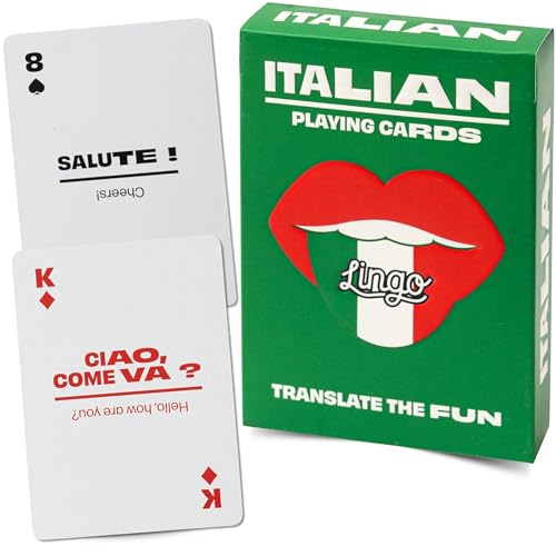LINGO Italian Lingo Playing Cards Travel Flashcards Learn Italian Vocabulary in A Fun Easy Way 52 Essential Translations - Image 1