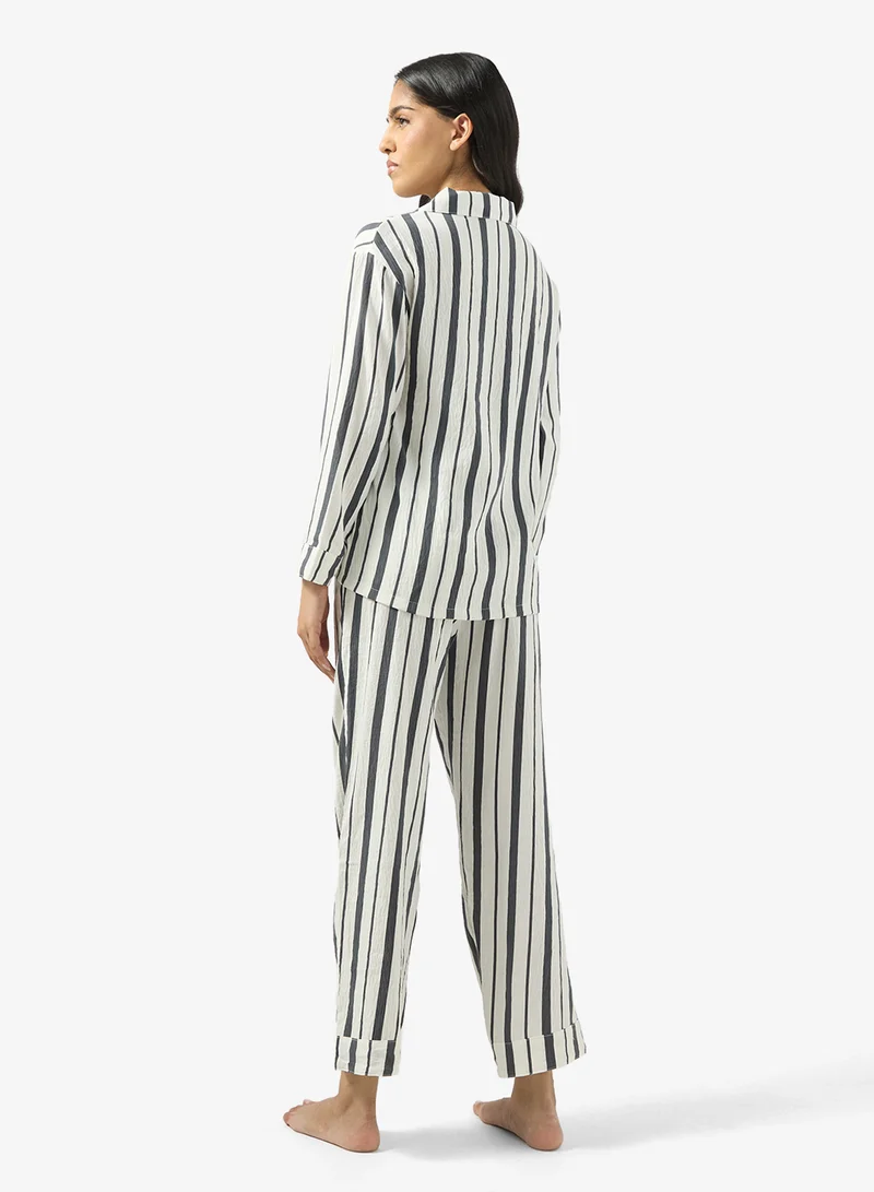 Ginger Button Up Stripe Shirt & Pyjama Set