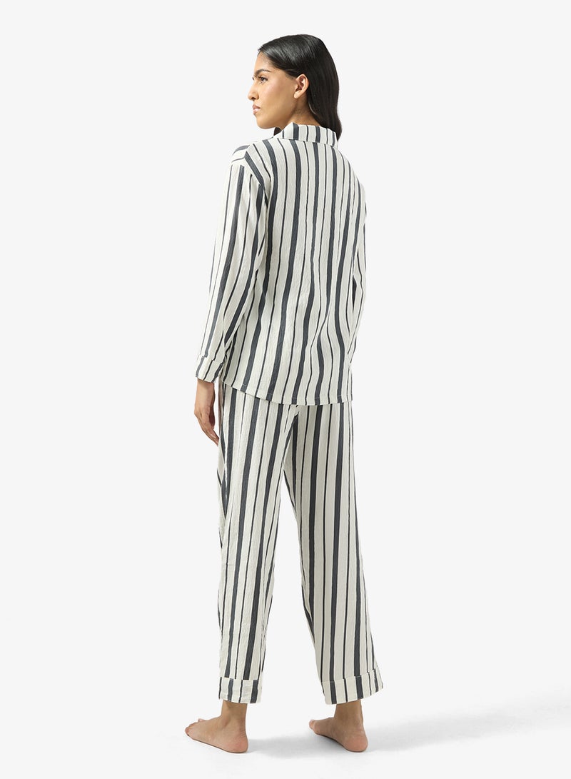 Ginger Button Up Stripe Shirt & Pyjama Set - Image 2