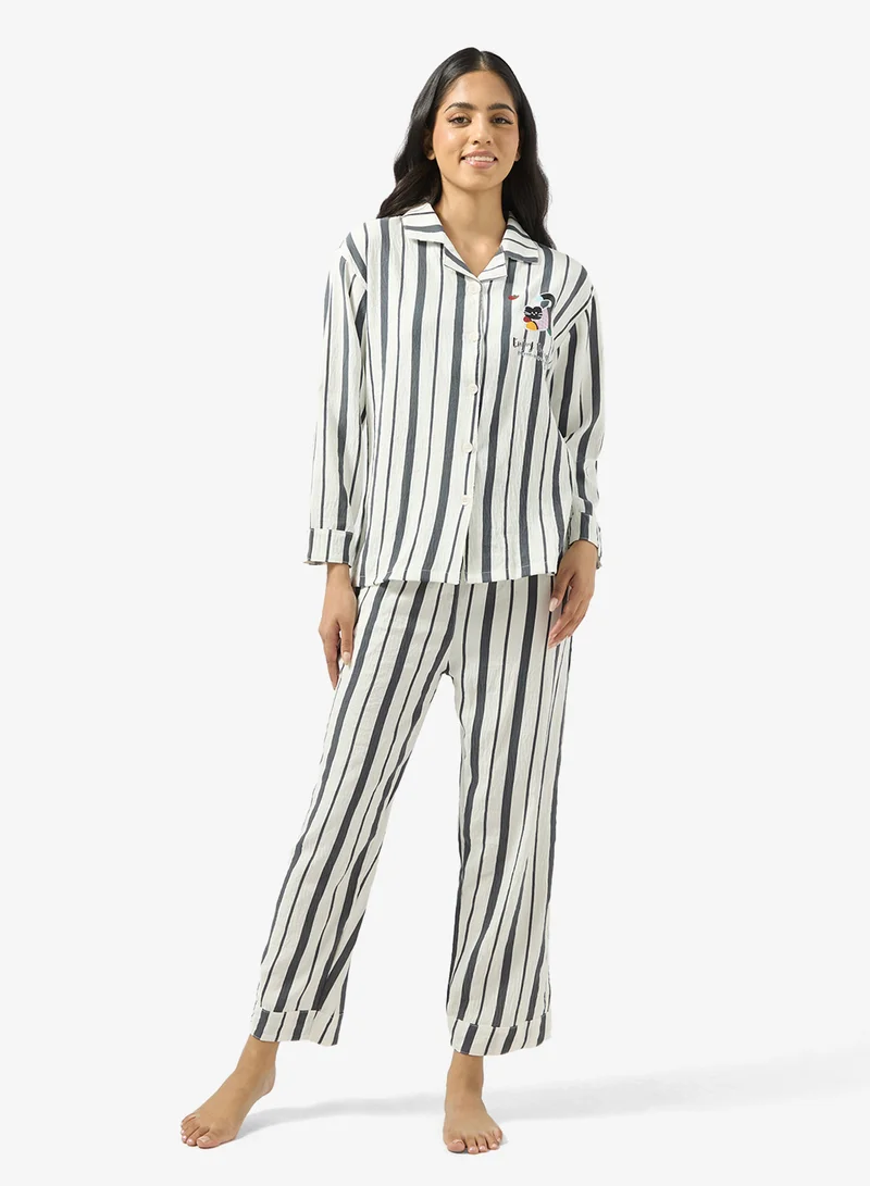 Ginger Button Up Stripe Shirt & Pyjama Set