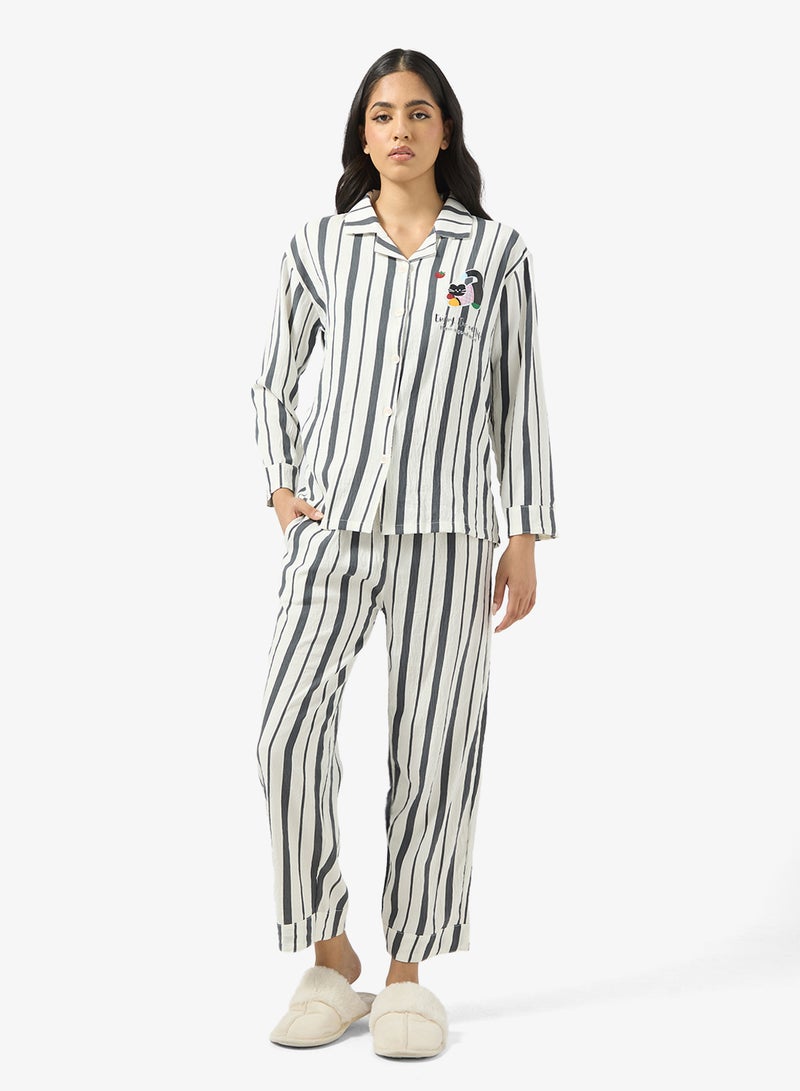 Ginger Button Up Stripe Shirt & Pyjama Set - Image 5