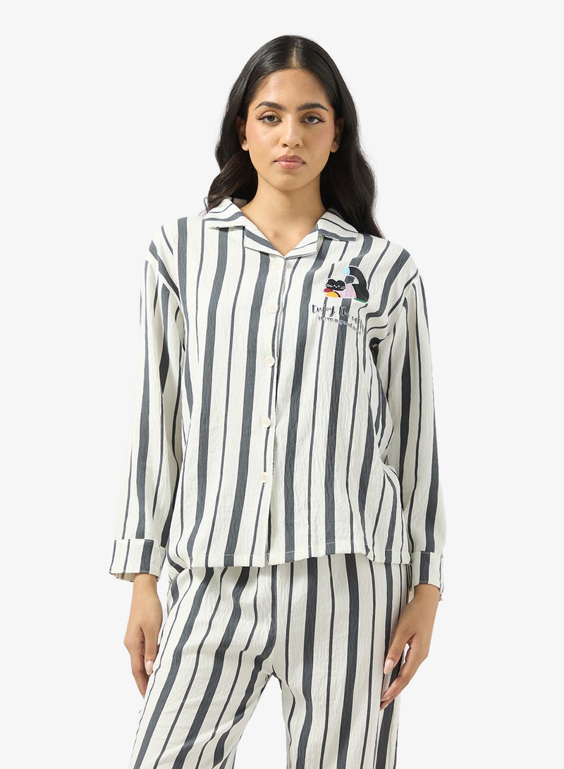 Ginger Button Up Stripe Shirt & Pyjama Set - Image 3