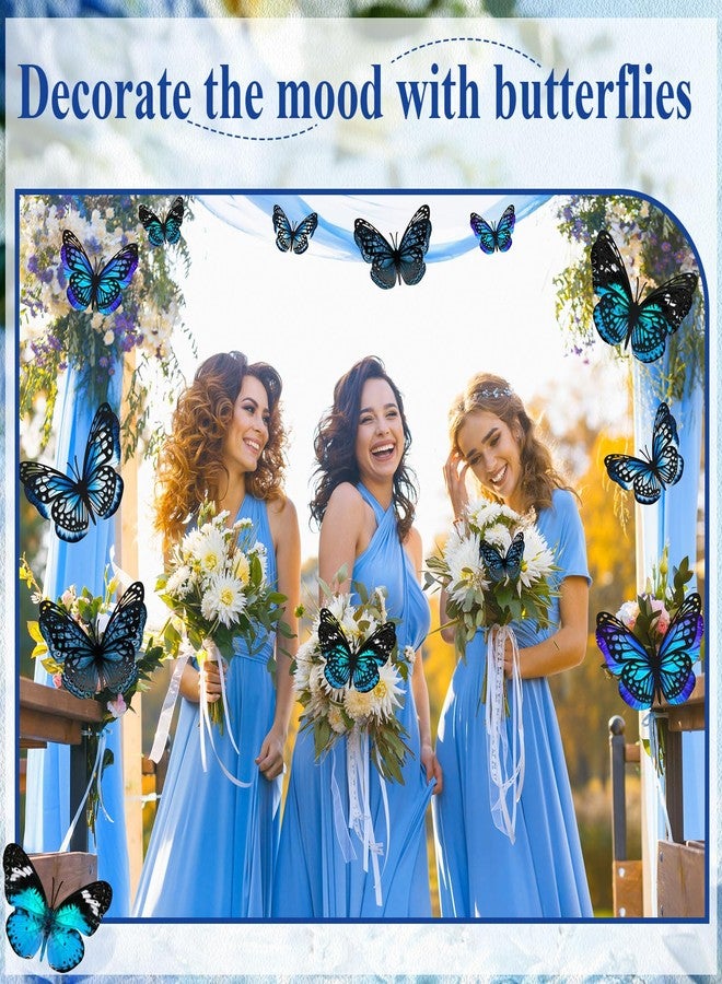Geosar 20 Pcs 3D Large Monarch Butterfly Party Decoration 2 Layer Giant Paper Butterfly Stickers for Birthday Baby Shower Nursery Wall Decor (Black,Blue) - Image 5