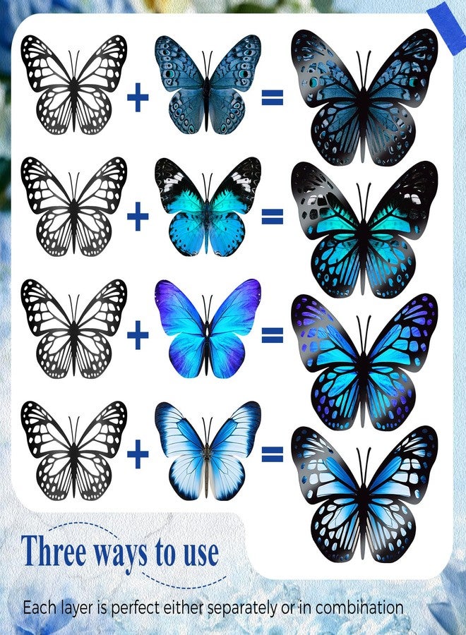 Geosar 20 Pcs 3D Large Monarch Butterfly Party Decoration 2 Layer Giant Paper Butterfly Stickers for Birthday Baby Shower Nursery Wall Decor (Black,Blue) - Image 3