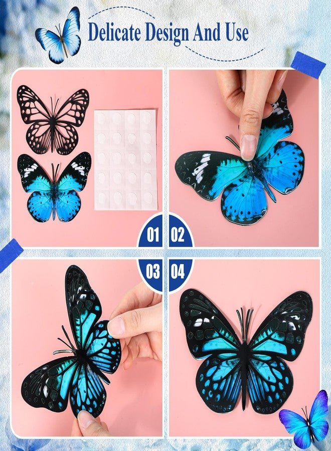 Geosar 20 Pcs 3D Large Monarch Butterfly Party Decoration 2 Layer Giant Paper Butterfly Stickers for Birthday Baby Shower Nursery Wall Decor (Black,Blue) - Image 2