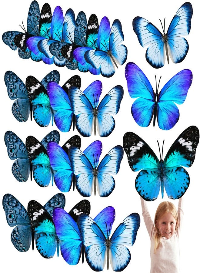 Geosar 20 Pcs 3D Large Monarch Butterfly Party Decoration 2 Layer Giant Paper Butterfly Stickers for Birthday Baby Shower Nursery Wall Decor (Black,Blue) - Image 1